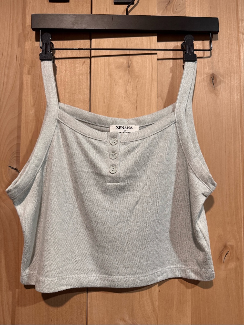 Zenana Outfitters Light Gray Button-Front Cropped Tank